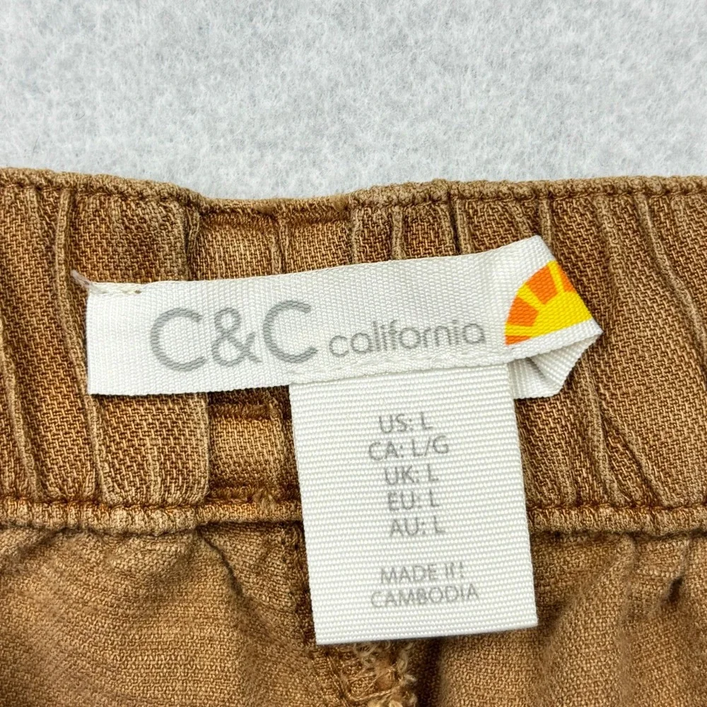 CC California Womens Large Brown Linen Blend Elastic Waist Tapered Ankle Pants